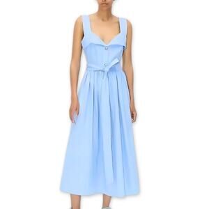 Stine Goya Stina Midi Dress Wide Straps Rhinestone Buttons Blue Women's XS NWOT